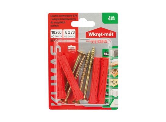 Kołek uniwersalny 10 x 60 z wkrętem z łbem stożkowym 6 x 70 Wkręt-met