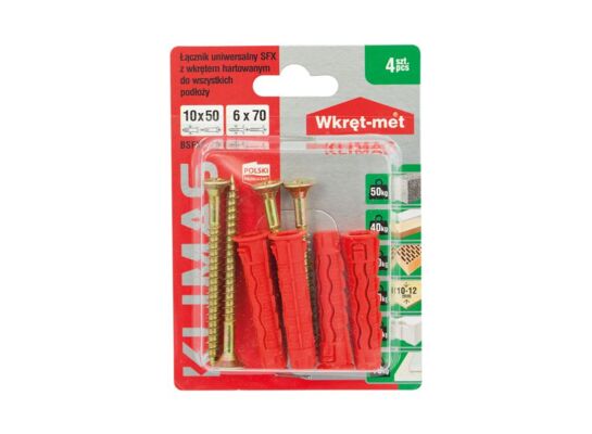 Kołek uniwersalny 10 x 50 z wkrętem z łbem stożkowym 6 x 70 Wkręt-met