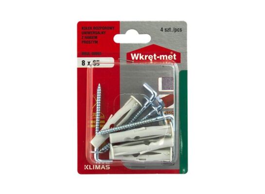 Kołek uniwersalny z hakiem prostym 8,0 x 50 Wkręt-met