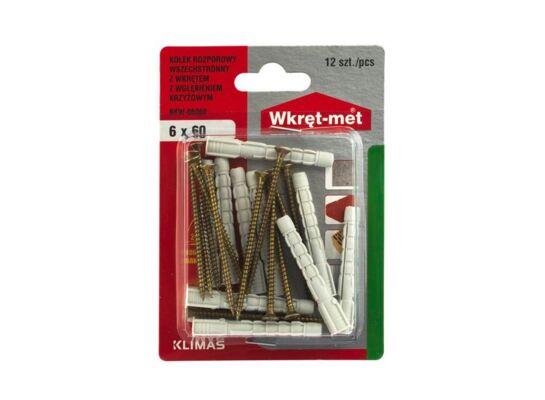 Kołek uniwersalny 6,0 x 50 z wkrętem z łbem stożkowym 3,5 x 60 Wkręt-met