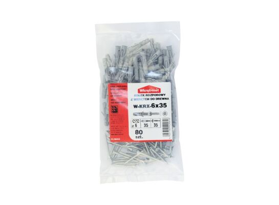 Kołek rozporowy 6,0 x 30 z wkrętem z łbem stożkowym 3,5 x 35 Wkręt-met