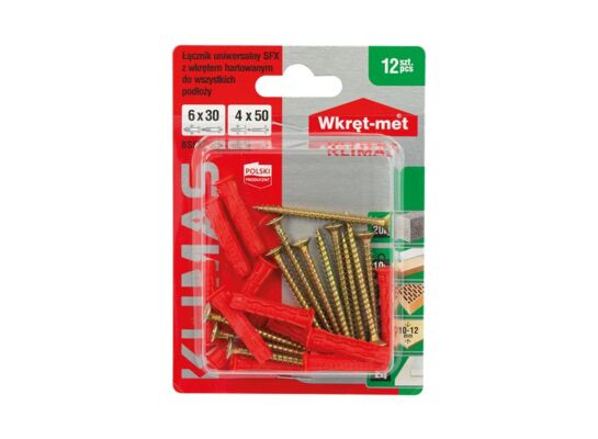 Kołek uniwersalny 6,0 x 30 z wkrętem z łbem stożkowym 4 x 50 Wkręt-met
