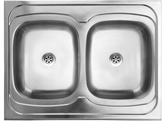 Zlewozmywak  60 nakładany 2-komorowy  60 x 80 cm stalowy Kuchinox
