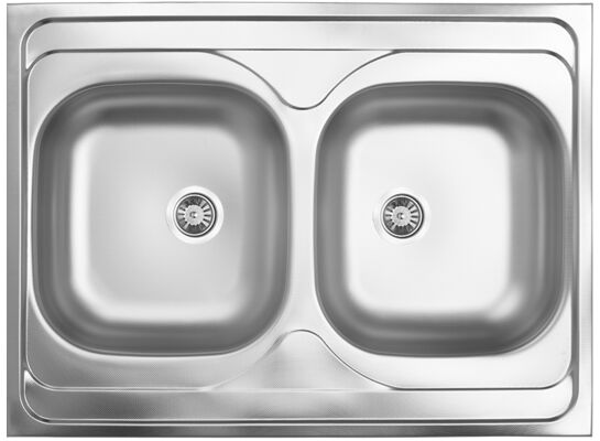 Zlewozmywak  60 nakładany 2-komorowy  60 x 80 cm stalowy Kuchinox