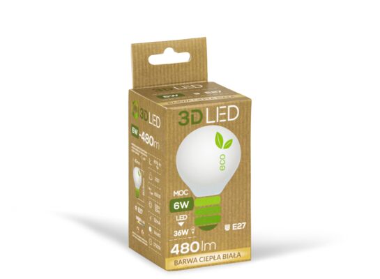 Żarówka ledowa 3LED kulka E-27 6W barwa ciepła 