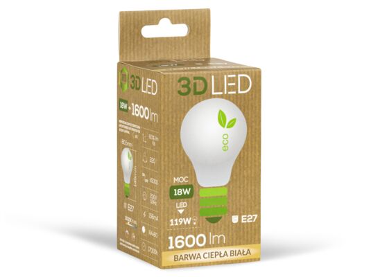 Żarówka ledowa 3LED tradycyjna E-27 18W barwa ciepła