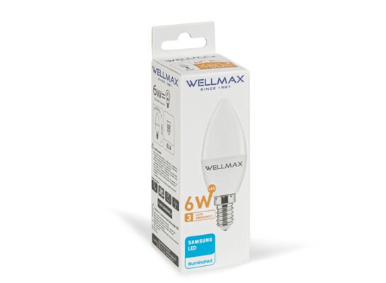Żarówka ledowa Wellmax Samsung świeczka LED E-14 6W barwa ciepła