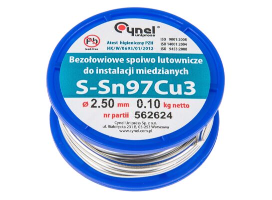 Spoiwo lutownicze 97% Sn, 3% Cu drut 2,5 mm 100 g CYNEL