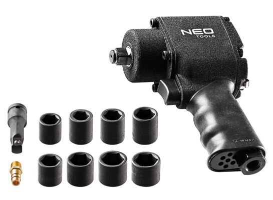 Klucz udarowy pneumatyczny 1/2" 675 Nm zestaw z nasadkami NEO