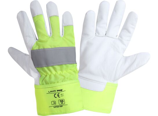 Rękawice ochronne z koziej skóry LAHTI PRO odblaskowe 10