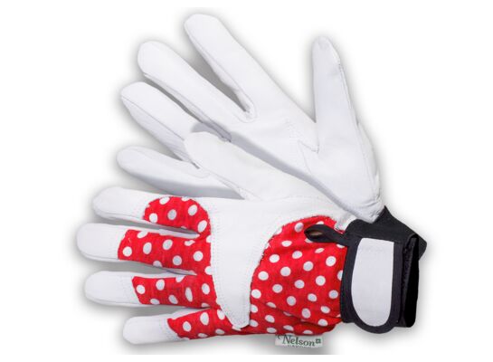 Rękawice ogrodowe Betty czerwone w białe groszki rozmiar 7