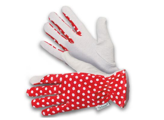 Rękawice ogrodowe Gentle czerwone w białe groszki rozmiar 9