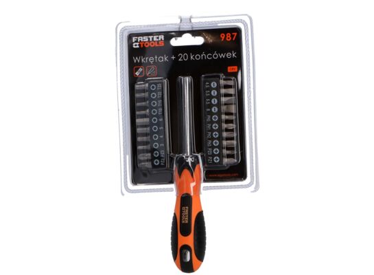 Wkrętak + 20 końcówek bit FASTER TOOLS