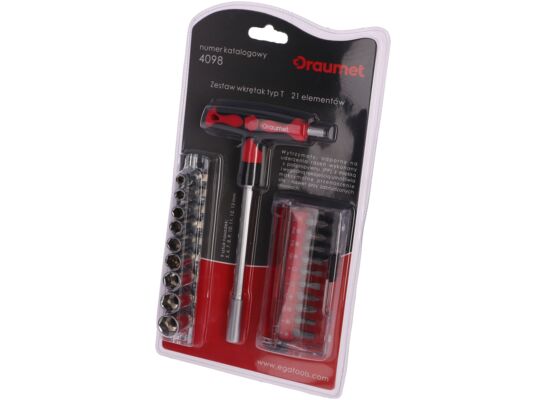 Zestaw wkrętak typu T z bitami i nasadkami - 21cz. DRAUMET