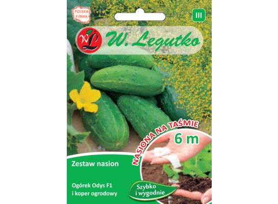 Nasiona na taśmie ogórek gruntowy konserwowy Odys F1 i koper ogrodowy 9 g gc. III W.Legutko