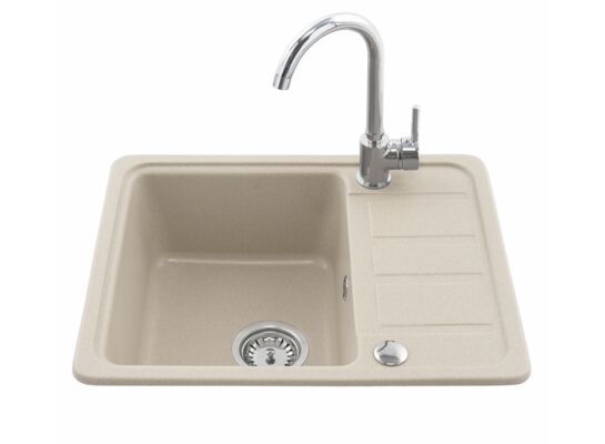 Zlewozmywak 1-komorowy LEMON 57 x 45 piaskowy z baterią