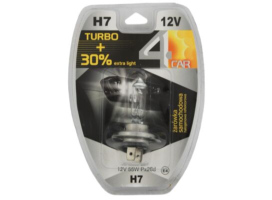 Żarówka samochodowa H7 12V TURBO +30% 4CAR