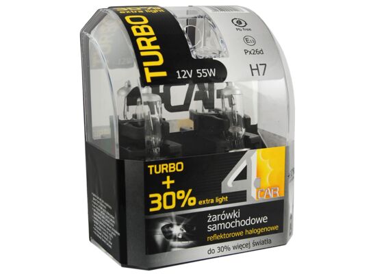Zestaw żarówek samochodowych H7 12V TURBO +30% 4CAR