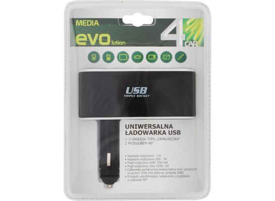 Ładowarka USB + 3x gniazdo zapalniczki z przegubem 90° 4CAR