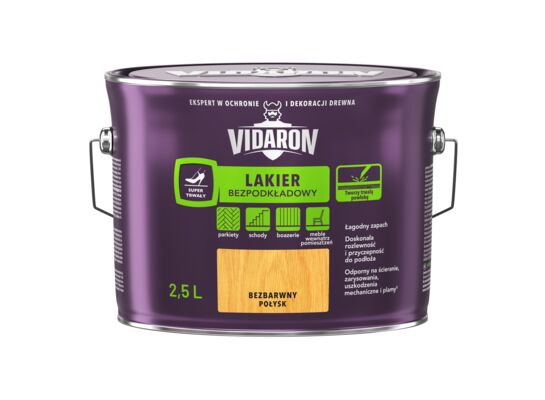 Lakier Bezpodkładowy połysk bezbarwny 2,5 l VIDARON