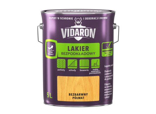 Lakier Bezpodkładowy półmat bezbarwny 5 l VIDARON