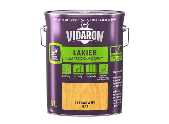 Lakier Bezpodkładowy mat bezbarwny 5 l VIDARON