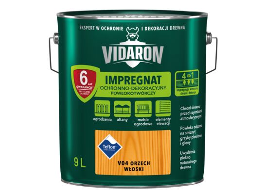 Impregnat Powłokotwórczy Ochronno-Dekoracyjny Orzech Włoski V04 9 l VIDARON