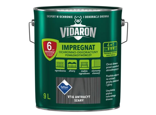 Impregnat Powłokotwórczy Ochronno-Dekoracyjny Antracyt Szary V16 9 l VIDARON