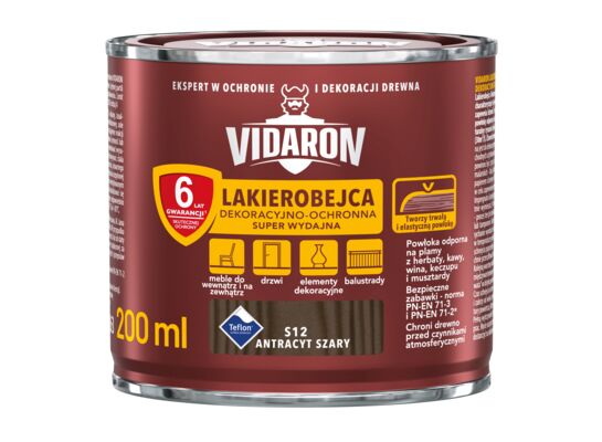 Lakierobejca Dekoracyjno-Ochronna Super Wydajna S12 antracyt szary 0,2 l VIDARON