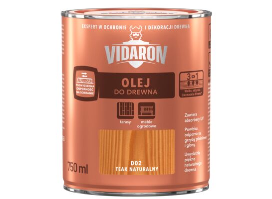 Olej do drewna Teak Naturalny D02 0,75 l VIDARON