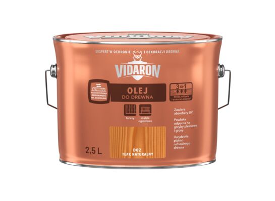 Olej do drewna Teak Naturalny D02 2,5 l VIDARON