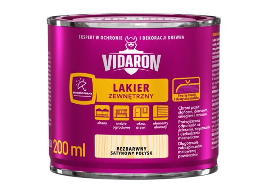 Lakier zewnętrzny bezbarwny satynowy połysk 0,2l VIDARON