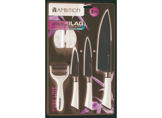 Komplet noży z ostrzałką 5 sztuk