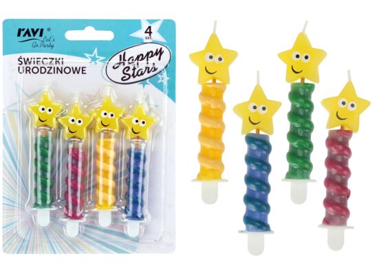 Świeczki urodzinowe 4 szt. HAPPY STARS