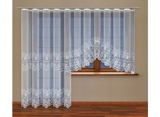 Firanka żakardowa odpasowana z wszytą taśmą marszczącą  160 x 300 cm