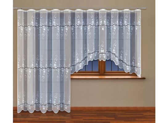 Firanka żakardowa odpasowana z wszytą taśmą marszczącą  160 x 300 cm