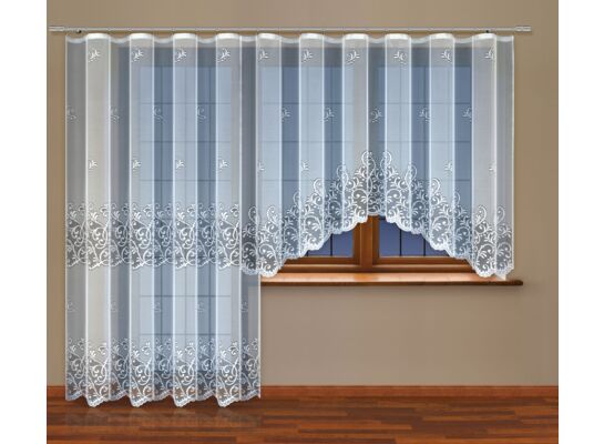 Firanka żakardowa odpasowana z wszytą taśmą marszczącą  160 x 300 cm