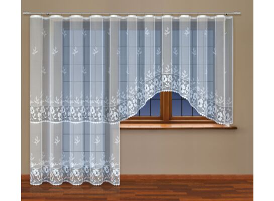 Firanka żakardowa odpasowana z wszytą taśmą marszczącą  160 x 300 cm