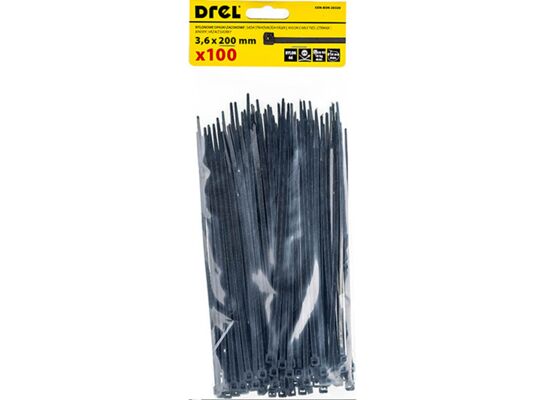 Opaska zaciskowa 3.6 x 200 mm czarna nylon 100 szt. Drel