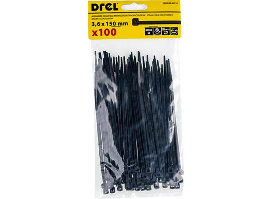Opaska zaciskowa 3.6 x 150 mm czarna nylon 100 szt. Drel