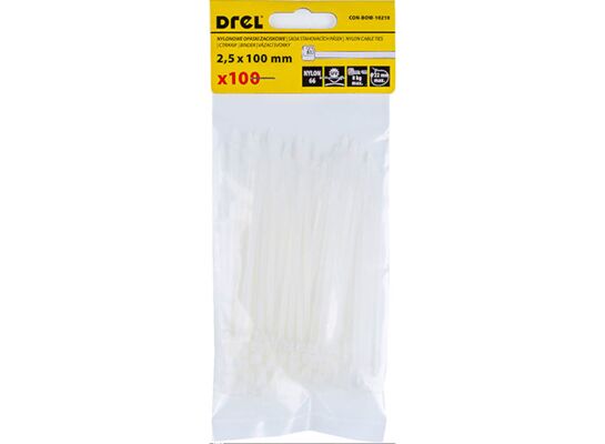 Opaska zaciskowa 2.5 x 100 mm biała nylon 100 szt. Drel