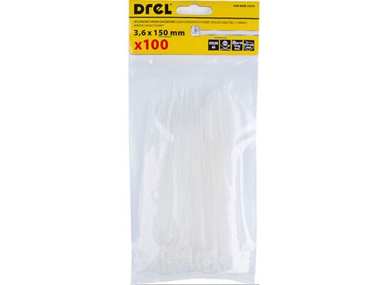 Opaska zaciskowa 3.6 x 150 mm biała nylon 100 szt. Drel