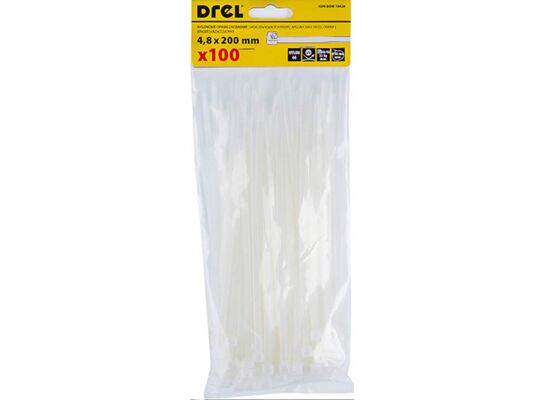 Opaska zaciskowa 4.8 x 200 mm biała nylon 100 szt. Drel