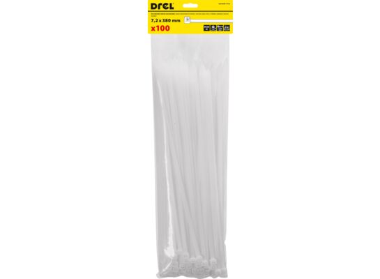 Opaska zaciskowa 7.2 x 380 mm biała nylon 100 szt. Drel