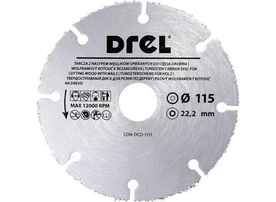 Tarcza z węglika spiekanego do cięcia drewna z gwoździami 115 x 1,0 x 22,23 mm Drel