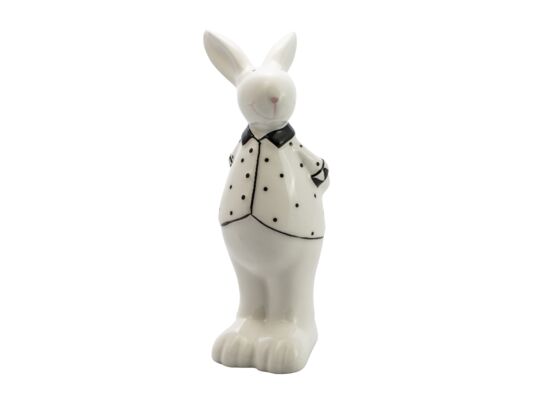 Figurka ceramiczna Zając 15 cm biało-czarny