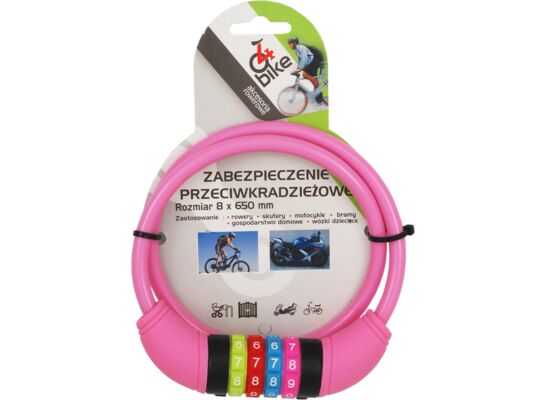 Zabezpieczenie rowerowe kolorowe szyfr 650x8mm 4bike