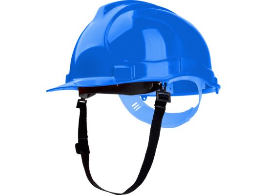 Kask budowlany, niebieski, z uniwersalnym uchwytem do osprzętu, Drel