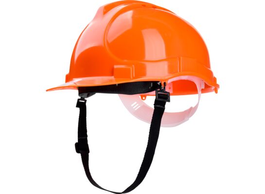 Kask budowlany, pomarańczowy, z uniwersalnym uchwytem do osprzętu, Drel