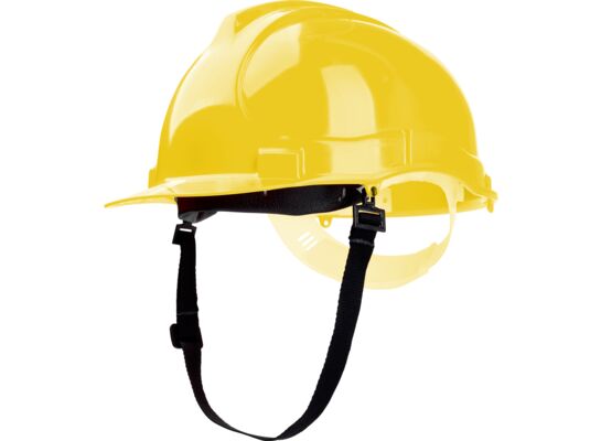 Kask budowlany, żółty, z uniwersalnym uchwytem do osprzętu, Drel